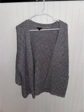 Coco & Carmen Gray Open Front Knit Cardigan Sweater L/XL
